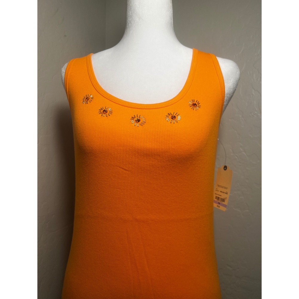 St. Johns Bay Orange Ribbed Beaded Sunburst Tank Top Petite Medium NEW - Picture 4 of 4